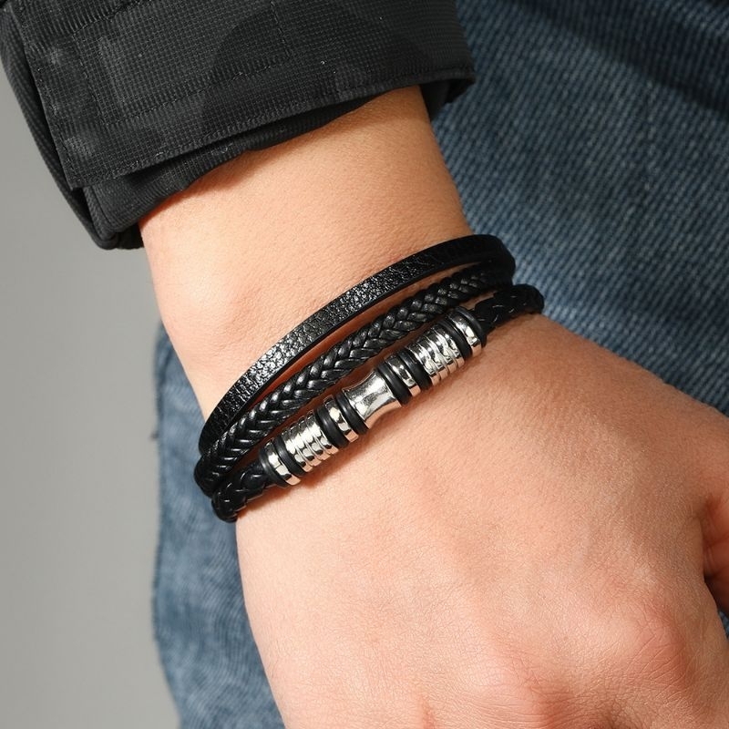 Gelang kulit Arka - gelang kulit asli punk rock metal untuk pria wanita cocok untuk hadia gift