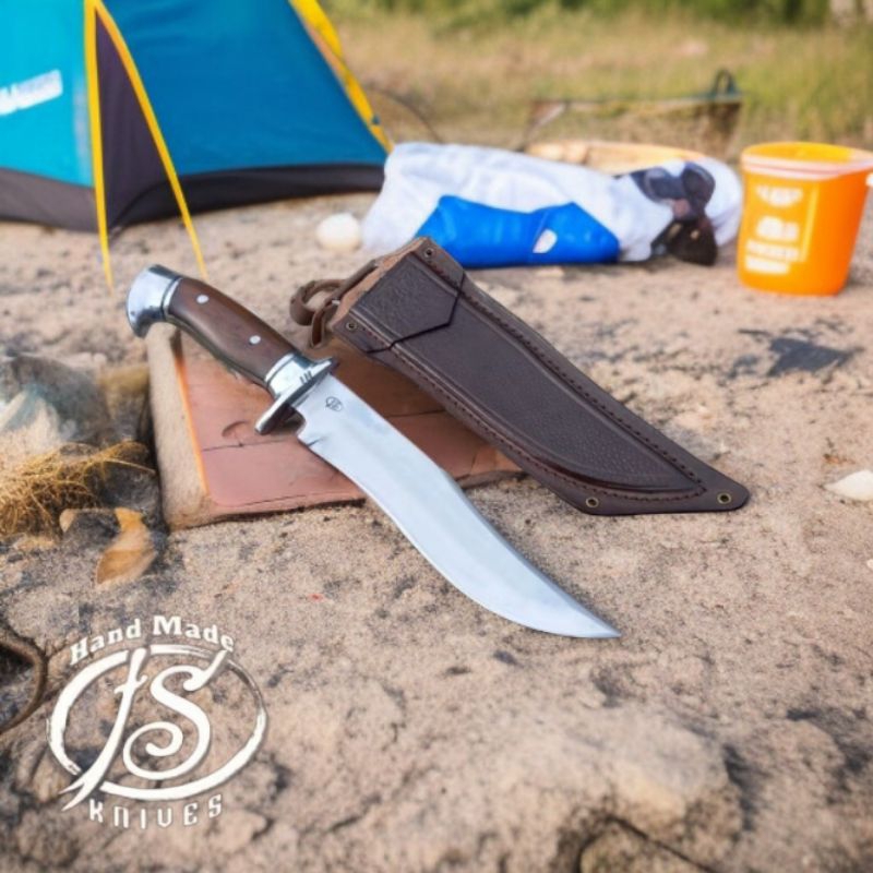 pisau Bowie survival camping baja kuat sarung kulit