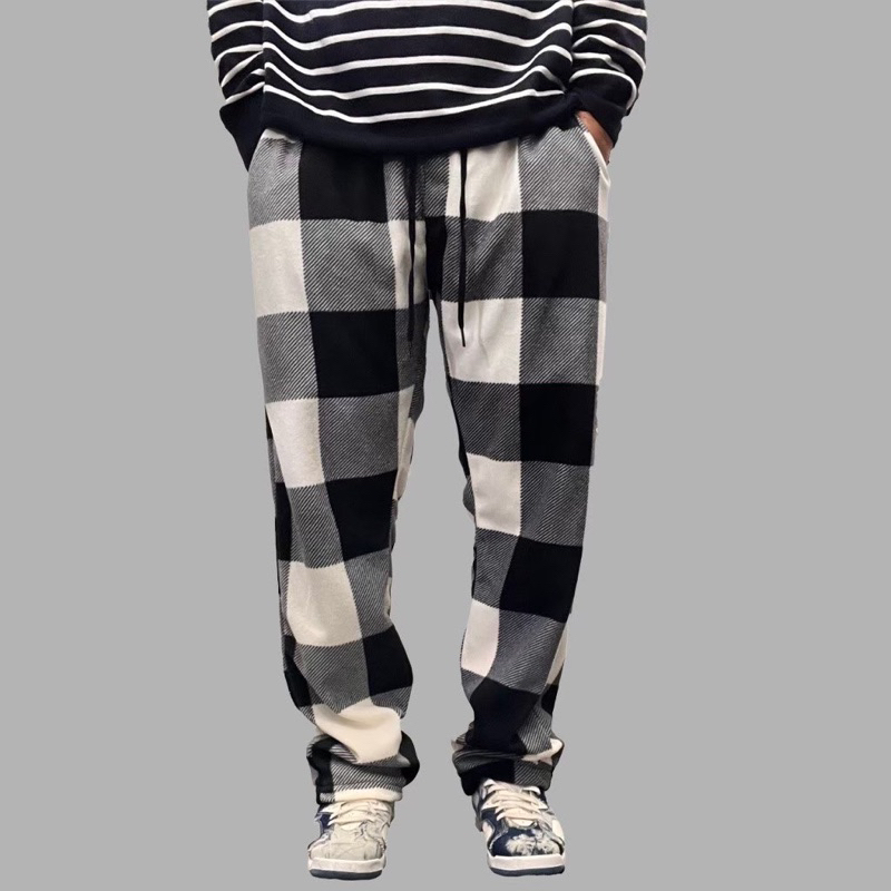 Celana tartan panjang pria celana kotak-kotak pria celana shortpants panjang pria