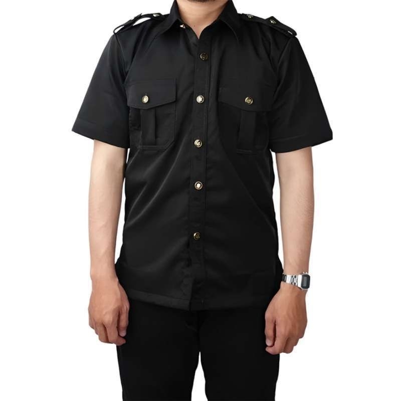 seragam safari security tangan pendek bahan tebal warna hitam
