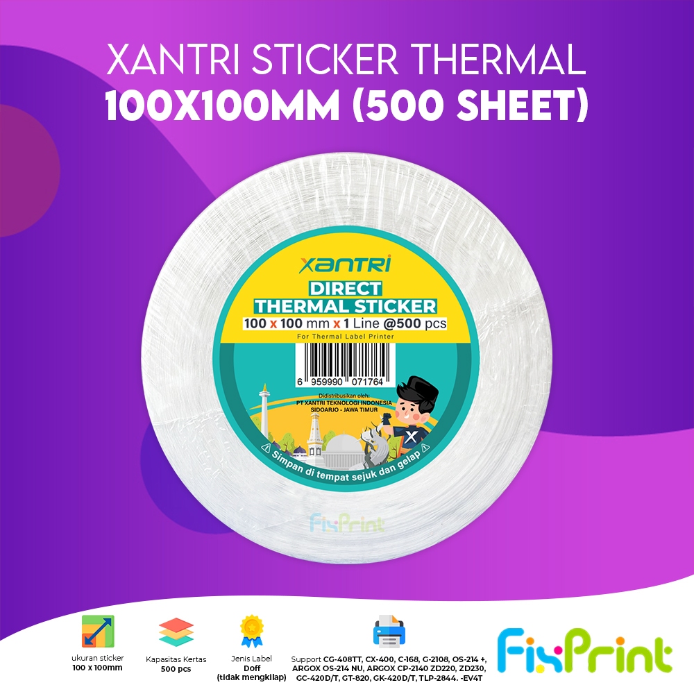 

FixPrint Kertas Resi Label Thermal Barcode Roll 100x100mm isi 500 Pcs Label Sticker Thermal 100mm x 100mm Roll Isi 500pcs Kertas Stiker Label Barcode Direct 100x100m Isi 500 pcs