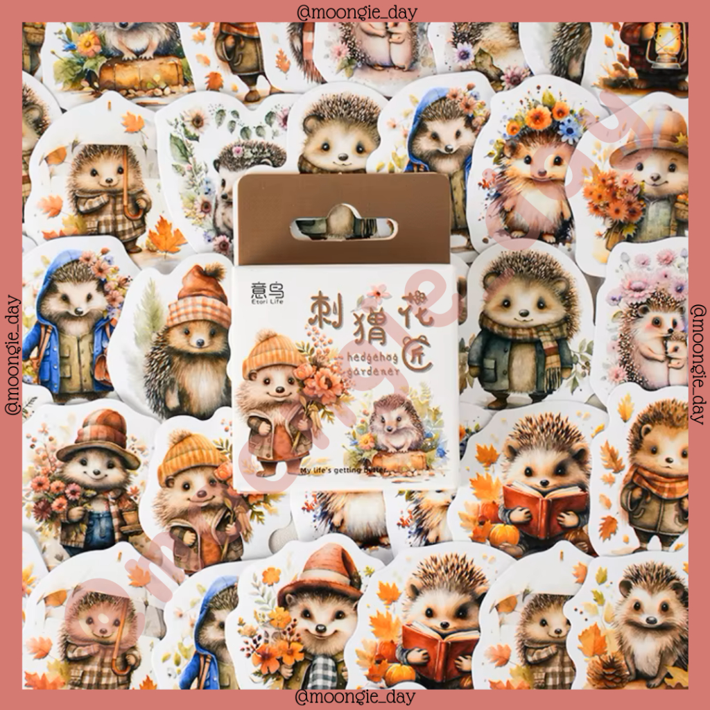

45 PCS/BOX STIKER KERTAS TEMA HEDGEHOG GARDENER ANIMAL HEWAN LANDAK MINI BULLET JURNAL DIY DIARY LUCU MURAH