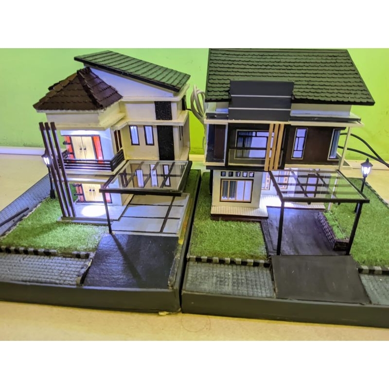 Miniatur Diorama Rumah Perumahan 2 Lantai Type A Plus Lampu LED Skala 1:64 Bahan PVC Desain Sangat D
