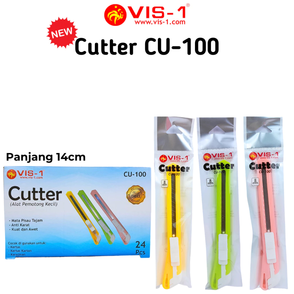 

Cutter Kecil Pisau Pemotong Kertas Cutter Mini Anak Sekolah Vis-1 CU-100