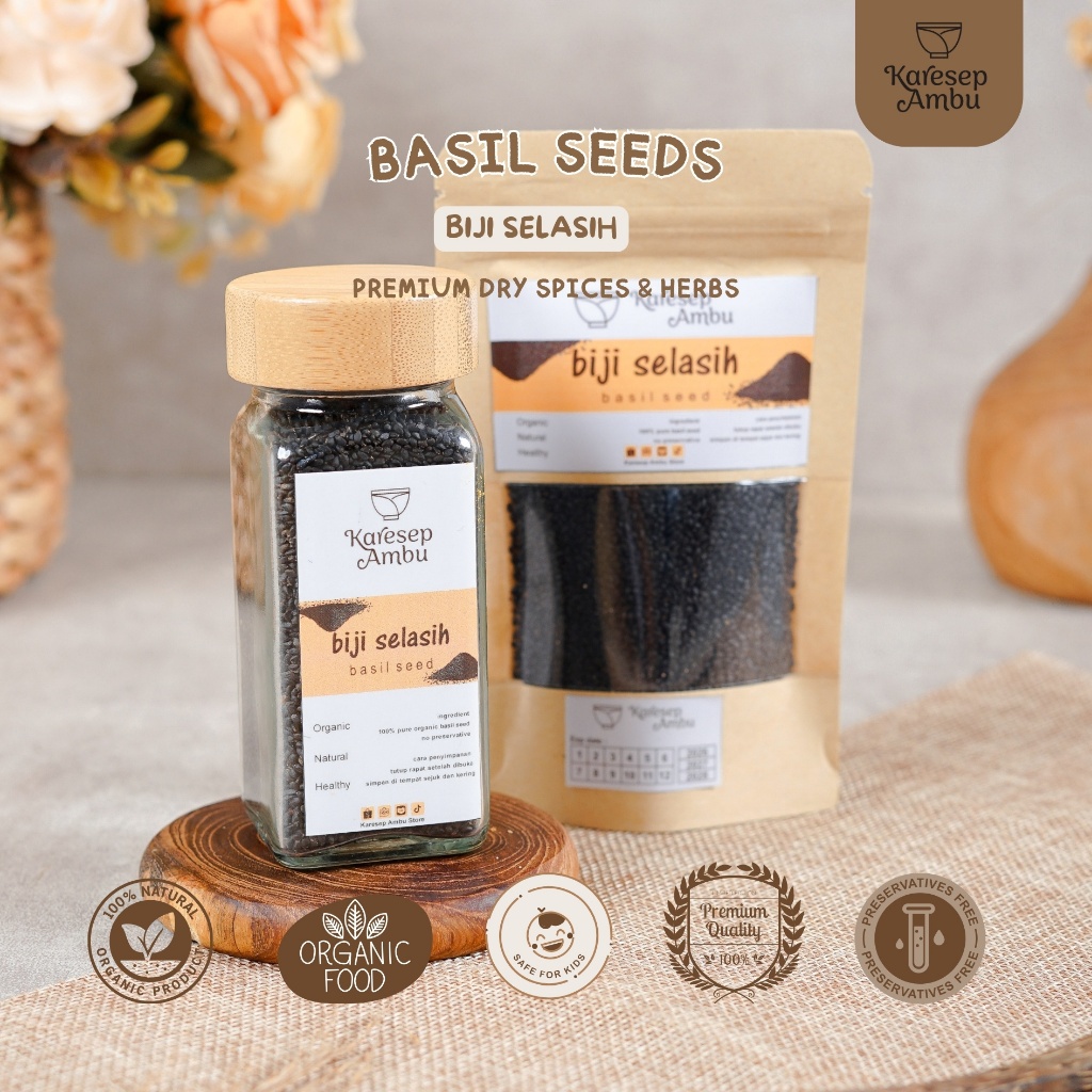 

Biji Selasih / Basil Seeds - Bumbu Dapur Rempah Premium Asli Murni Organik Dry Spices by KaresepAmbu