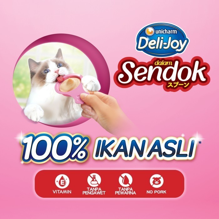 Unicharm Pet - Paket Hemat Pet Care Deli Joy Wet Pouch 60g, Sendok 10g & Snack 14g Makanan Kucing Ba