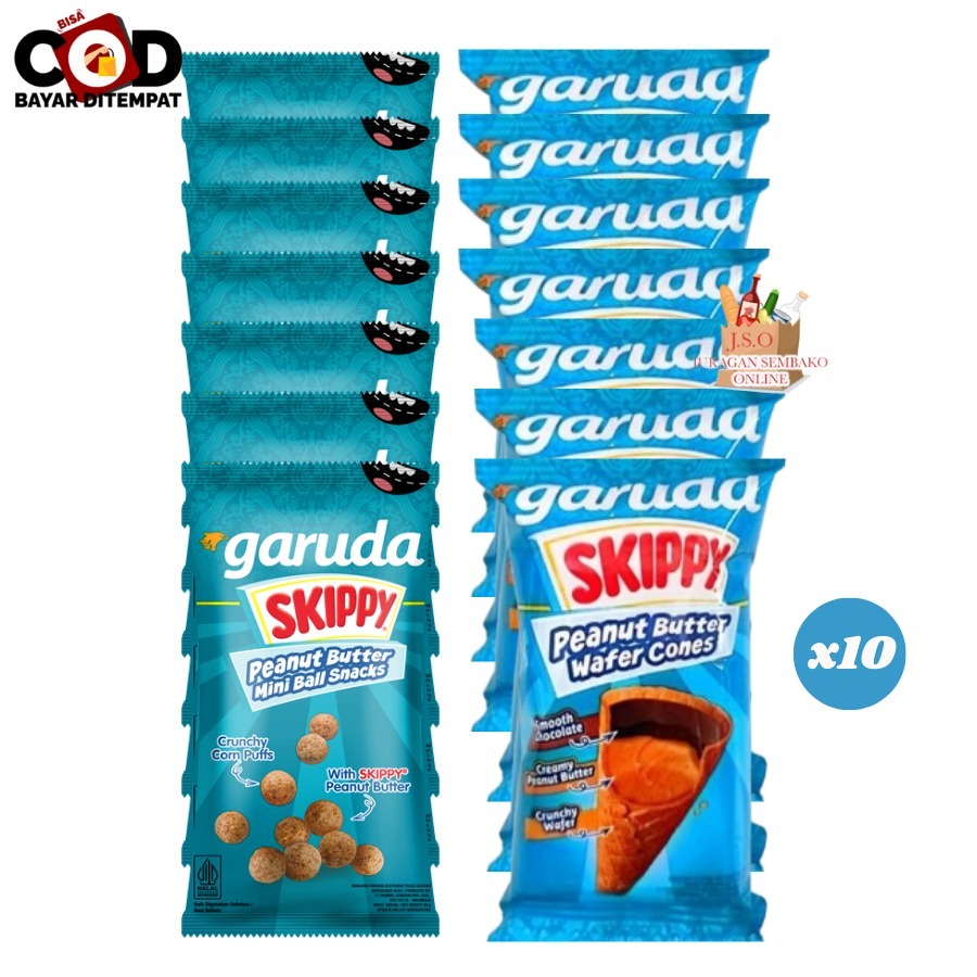

[ JSO ] Garuda Skippy Renceng Isi 10x15gr Peanut Butter Wafer Cones Skippy Mini Ball Selai Kacang Snack Cemilan Anak Murah Halal