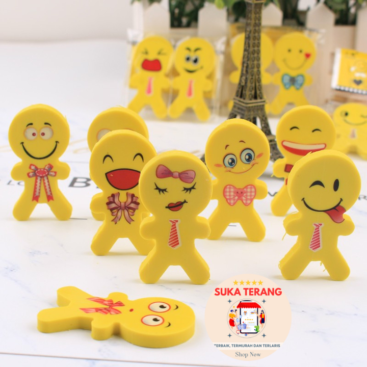 

ST 2 Pcs Penghapus Pensil Couple Karakter Emoji Smile Set Lucu / Alat Tulis Sekolah Kantor Termurah
