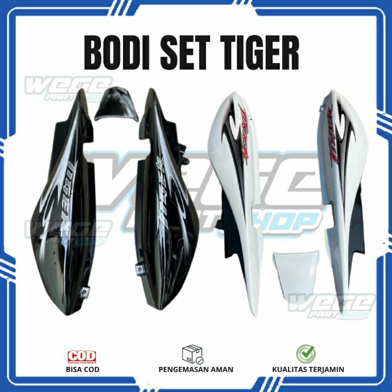 Body set Tiger Revo kanan kiri Warna Hitam Dan Putih albino Set Stiker
