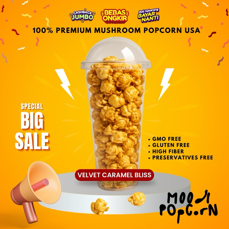 

MUSHROOM POPCORN SALTED CARAMEL KEMASAN CUP 22 OZ || SNACK JAGUNG SEHAT ACEH