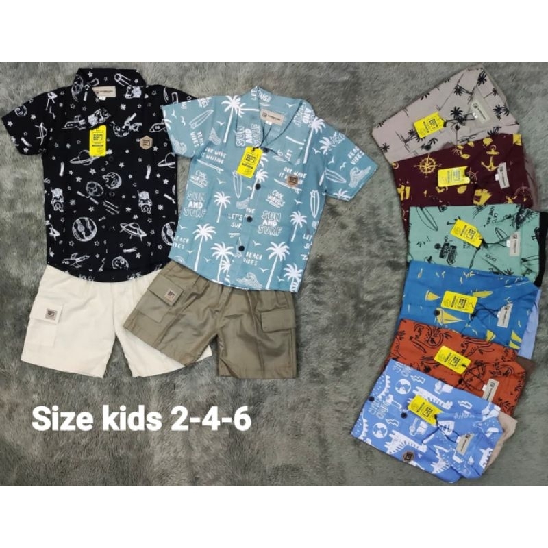 Setelan kemeja anak celana pendek boom boo bee 2-8 tahunSetelan kemeja premium boomboobee original