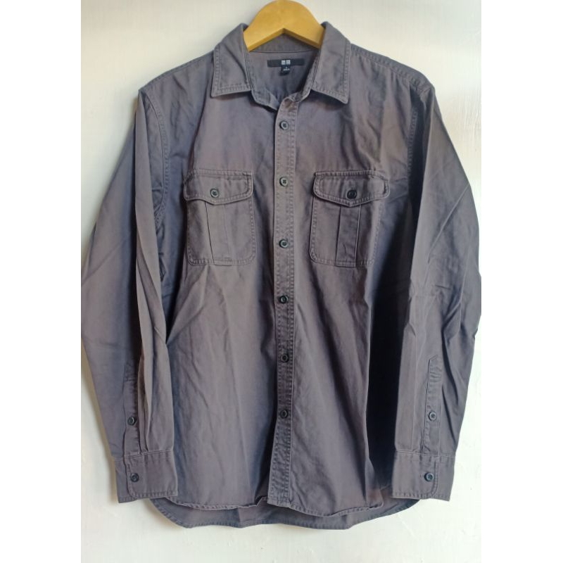 Kemeja Workshirt Uniqlo Dark Grey