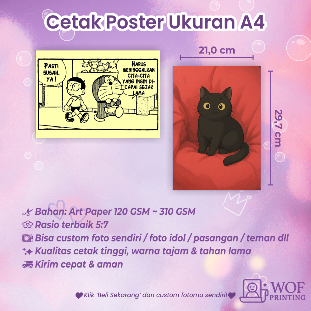 Cetak Poster A4 – Custom Foto Sendiri | Cetak Foto Art Paper Glossy/Doff
