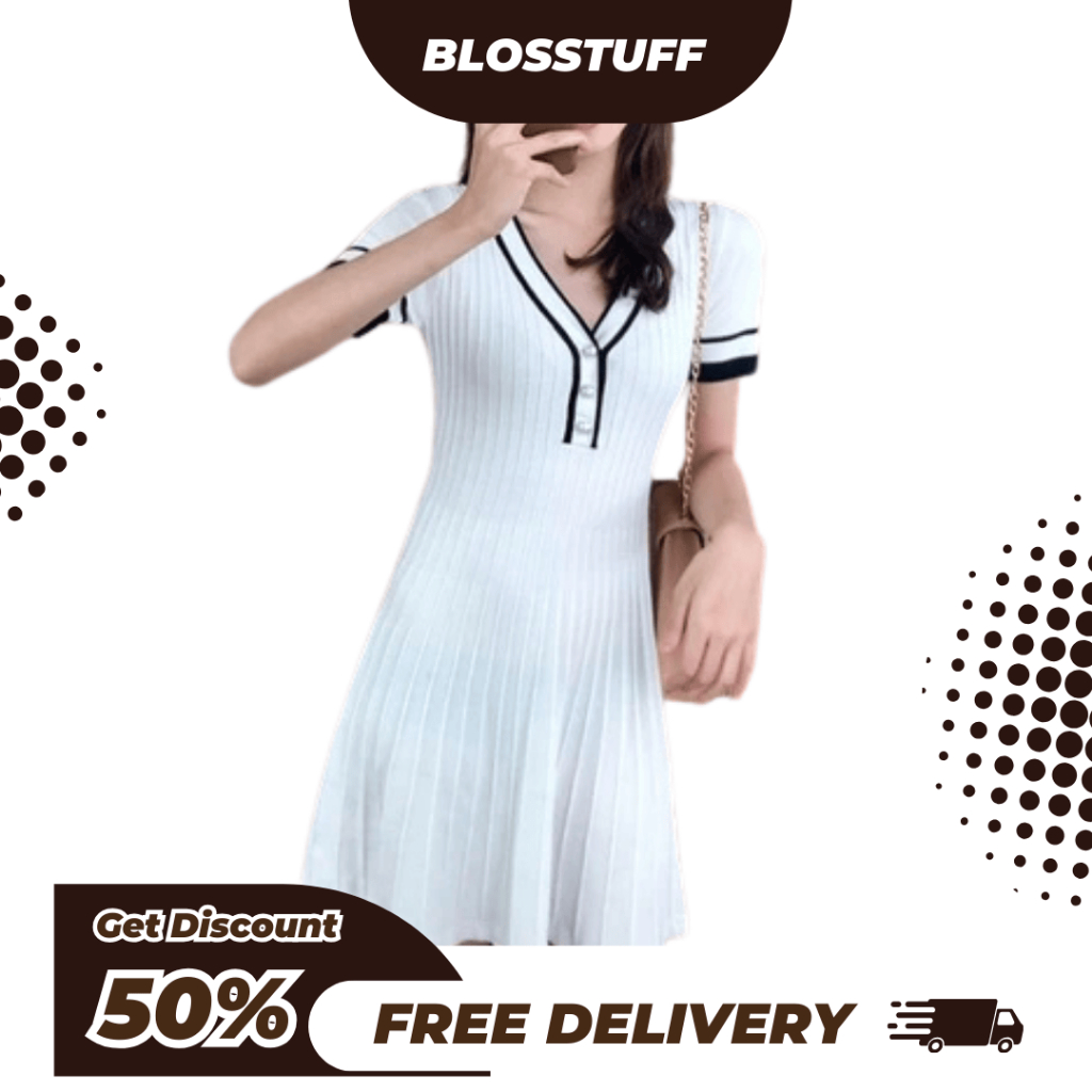 BS.ID  Mini Dress Plisket Knit Import Premium SAR | Mini Dress Korean Style Plisket Lengan Pendek