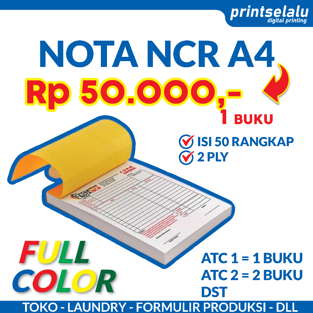 

Custom Nota NCR A4 2 ply rangkap (Laundry Surat Jalan Formulir) Satuan 1 buku