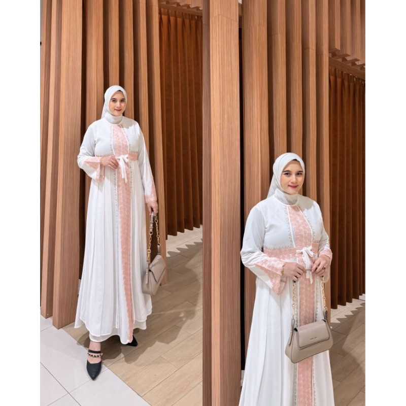 GAMIS ABAYA TURKEY BORDIR SALSABILLA PUTIH ELEGAN