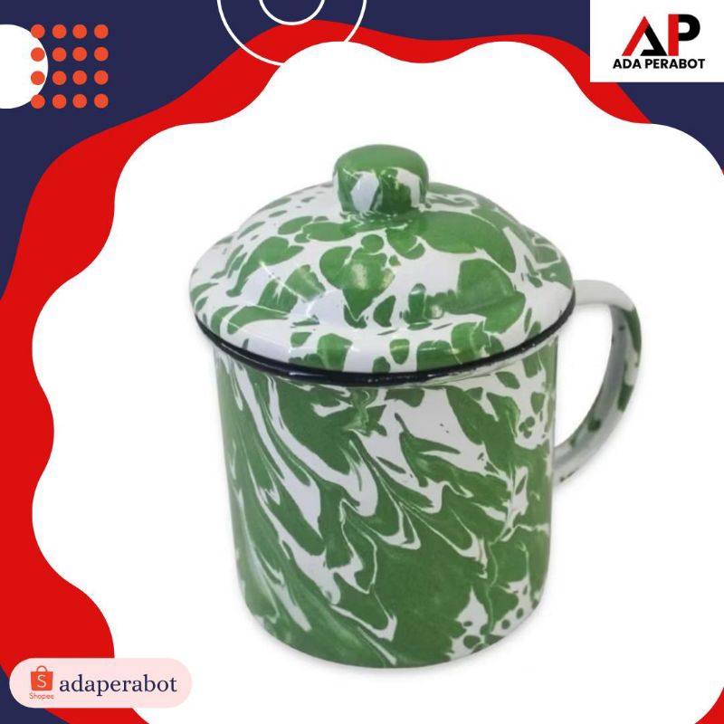 GELAS MUG ENAMEL BLIRIK LURIK BLIRIK + TUTUP 7 / 10 / 12 CM / CANGKIR ENAMEL GELAS KOPI TEH SERBAGUN
