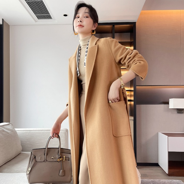 [15% kasmir 85% wol Australia] Mantel kasmir dua sisi untuk wanita, mantel wol panjang sedang