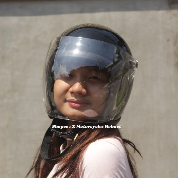 Helm Slimhead Original SNI Hitam + Kaca - Helm Motor Custom, Vespa