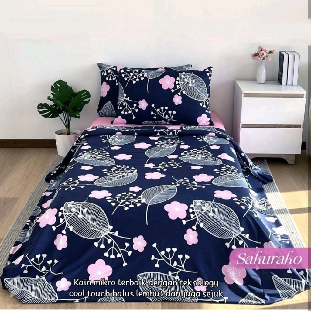 SEPREI Bunga Sakurako Sprei ANTI GESER Motif Dewasa Ukuran All Size Kain Microsilk Homemade