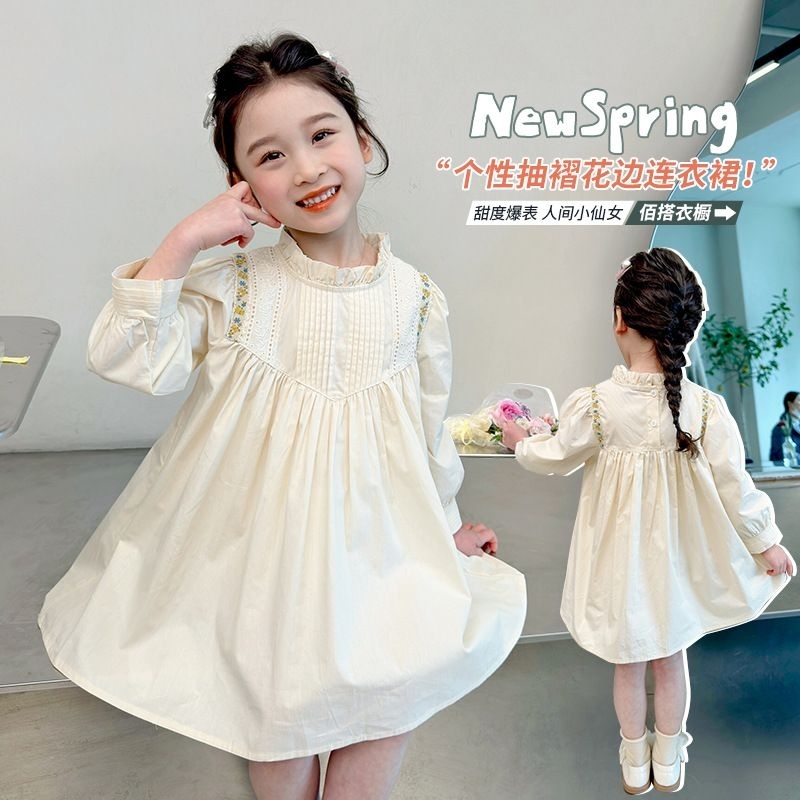(Mommyhoky) DuduCream1-8th- Dress anak import Midi Dress anak import dress Vintage style Tunik anak 