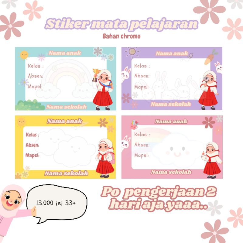 

stiker mata pelajaran motif anak perempuan