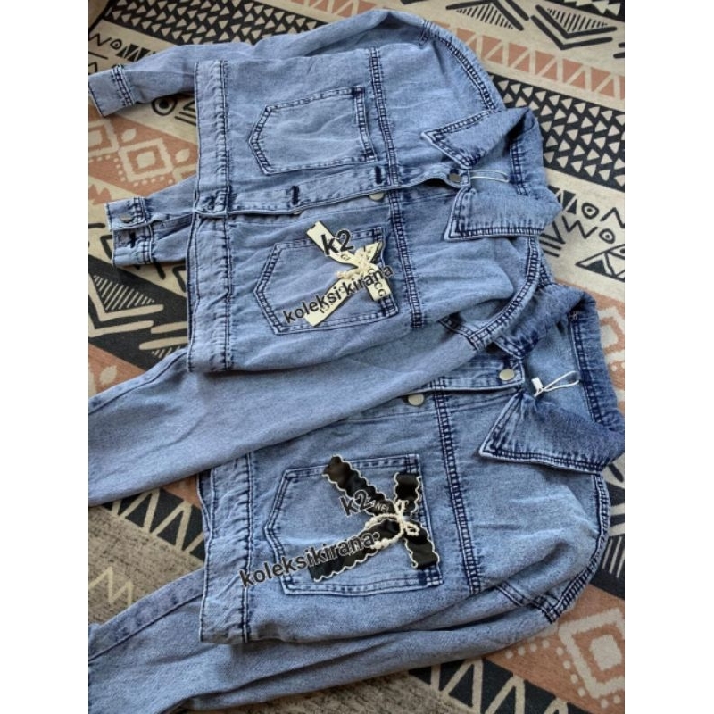jaket jeans crop import pita putih