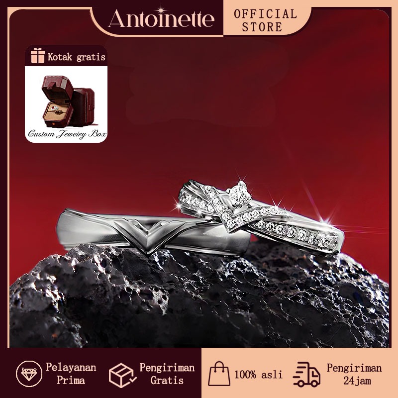 【Kotak Gratis】Antoinette Jewelry Cincin Couple Tunangan Perak 925 ✦ Desain Adjustable ✦ Pasangan Ele