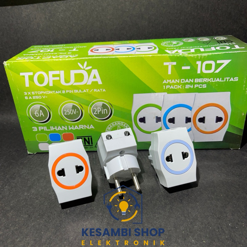 STEKER T MULTY TOFUDA T 107  COLOKAN T LISTRIK 3 CABANG STEKER T MULTI WARNA TOFUDA