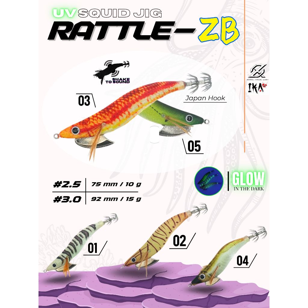 AXZ Rattle-ZB Squid Jig Glow UV & Rattle Glow in the dark  | Umpan Cumi Pancing Laut Malam