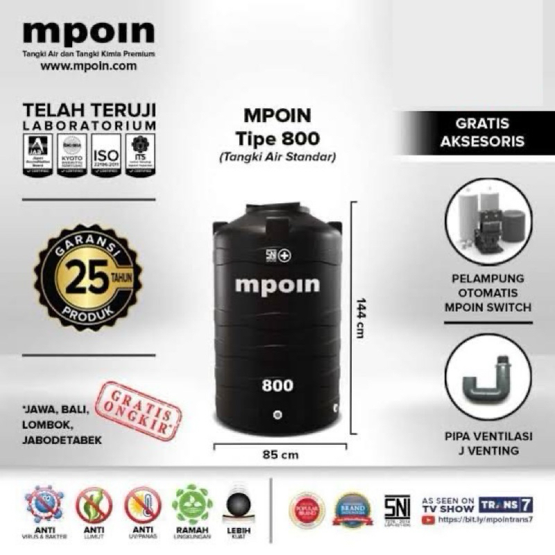 Tandon Mpoin 800 Liter Tangki air Mpoin Standar