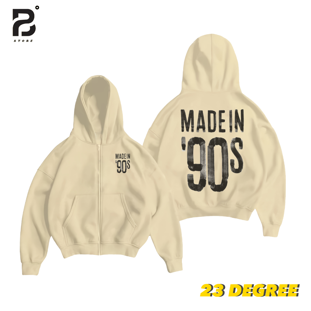 Jaket Hoodie Crop Top Boxy Zipper Cream Made In 90's DTF Sablon Keren - Hoodie Streetwear Pria Wanit