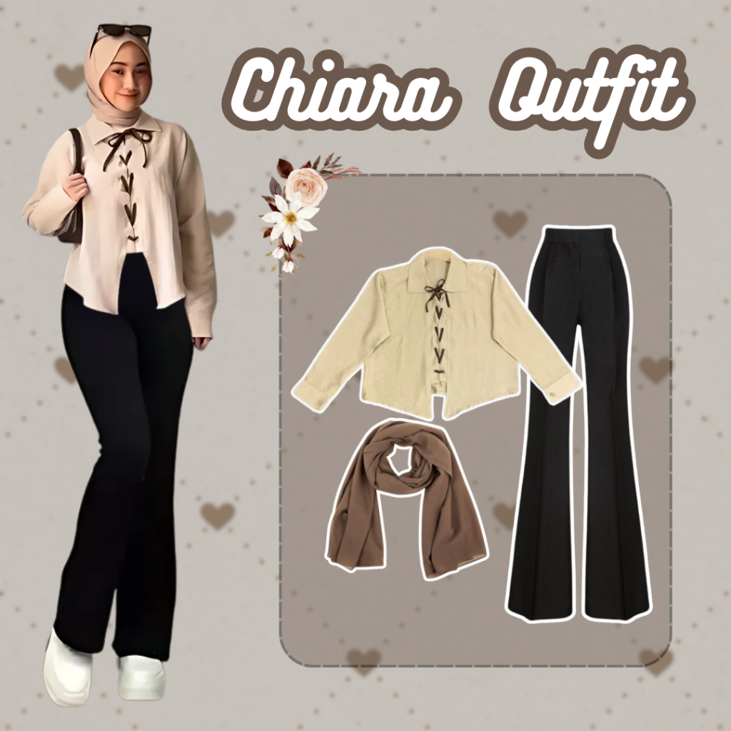 One Set Chiara Outfit ( Blouse + Cutbray + Pashmina ) Ootd Korean Style | Fashion Wanita Kekinian