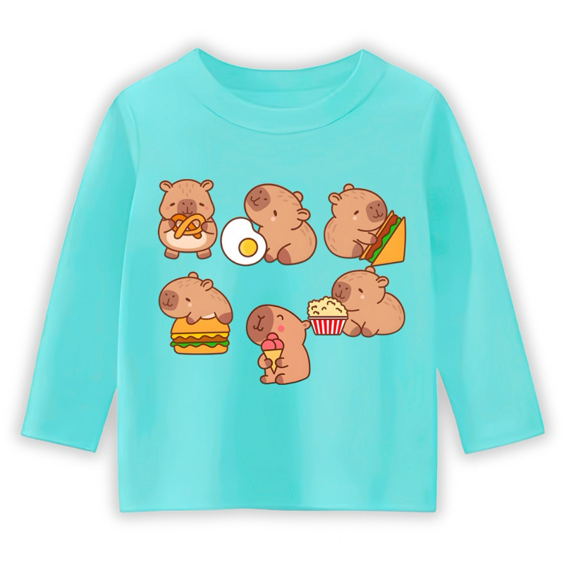 kaos anak lengan panjang unisex motif capybara food