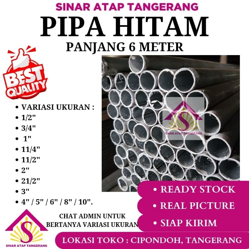 Besi Pipa Hitam 1 1/2" Tebal 1,2mm Panjang 6M