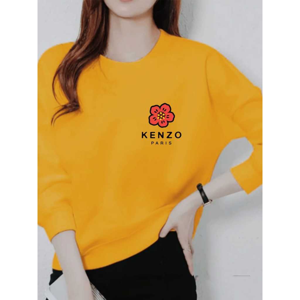 Kaos Atasan Lengan Panjang Wanita Dewasa Motif Kenzo Paris Flower Kekinian Kaos Long Sleeve Crewneck