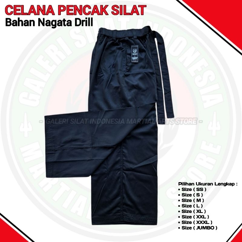 Bawahan Sakral Silat Nagata Drill - Celana Sakral Nagata Drill Hitam Halus Model Sabuk