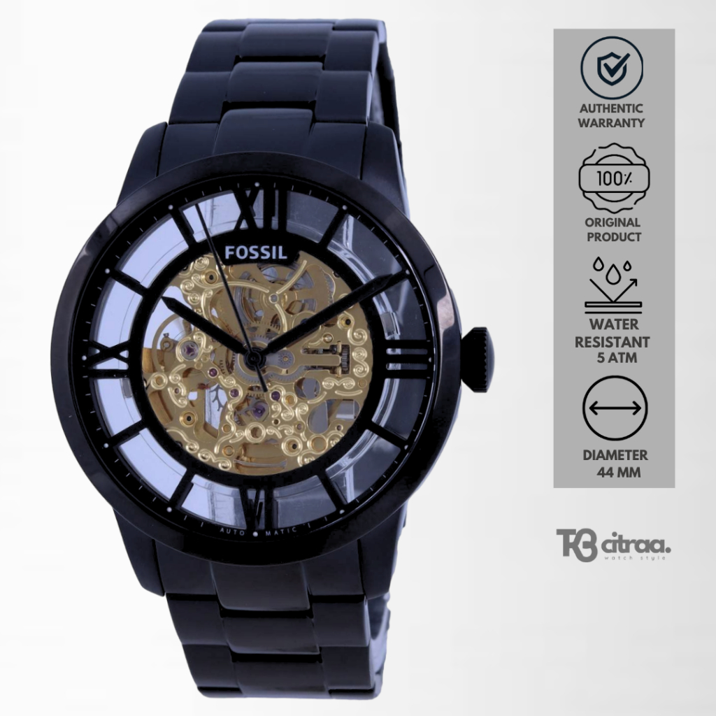Jam Tangan Fossil Automatic Pria Townsman Hitam Stainless Steel Mewah Sporty Original ME3197