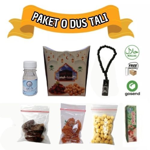 

Oleh Oleh Haji/Umroh Paket O Dus Tali, Botol+Air zam zam, Kurma, Kacang, Kismis, Tasbih, Cokil