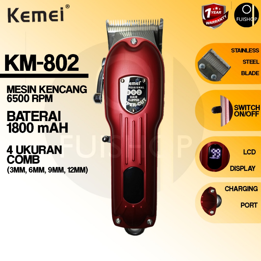 kemei km 802 alat cukur rambut baterai LCD cas digital mesin cukur hair clipper
