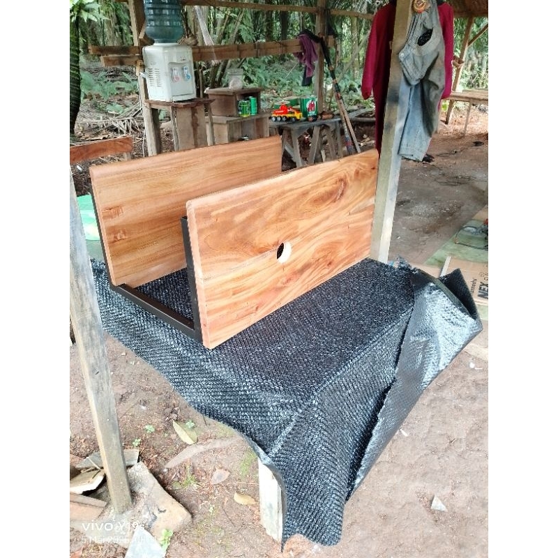 top table wastafel kayu mahoni udah di bolongin