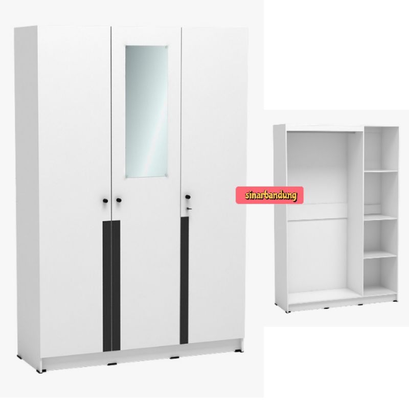 LEMARI PAKAIAN GAMIS / LEMARI PAKAIAN PUTIH KACA PANJANG