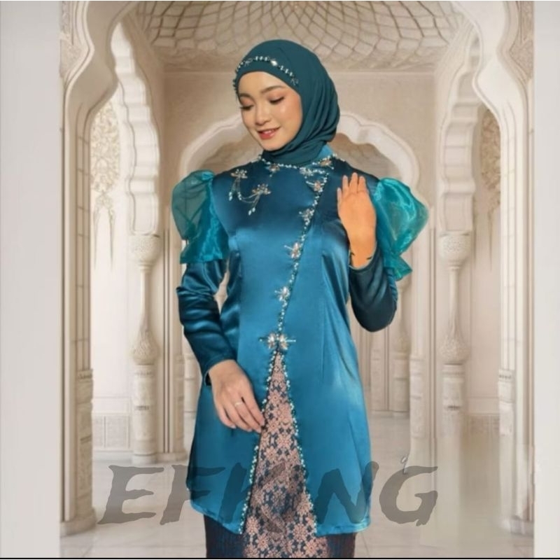 Atasan Baju Kurung Melayu Wanita Modern Pakaian Kondangan Tunik Kebaya  oraganza Pesta Muslim Kekini
