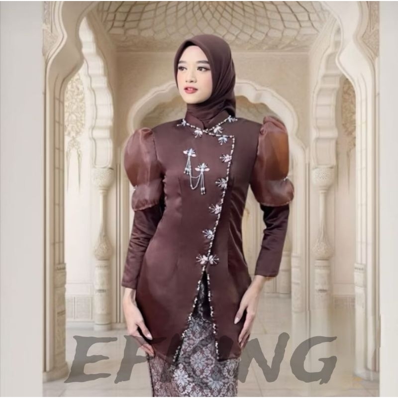 Atasan Baju Kurung Melayu Wanita Modern Pakaian Kondangan Tunik Kebaya  oraganza Pesta Muslim Kekini
