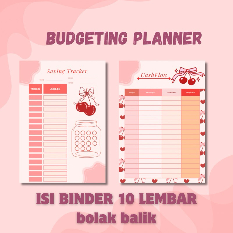 

Saving & Cashflow Tracker Budgeting planner Kertas Binder Estetik Cherry B5/A5 20 Ring nabung