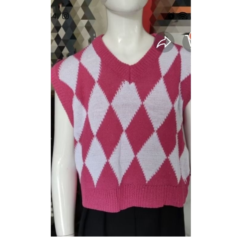 Rompi Rajut/vest rajut crop motif ketupat/rompi ketupat