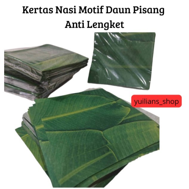 Kertas Nasi Laminasi Motif Daun Pisang Anti Lengket | Kertas Nasi Uk.25x27,5cm