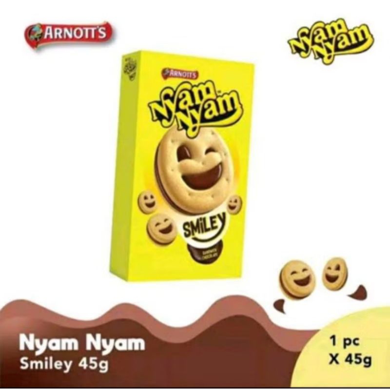 

Arnotts Nyam Nyam Smiley 45 Gram Biskuit Lapisan Coklat Dengan Bentuk Karakter Tersenyum Nyam Nyam