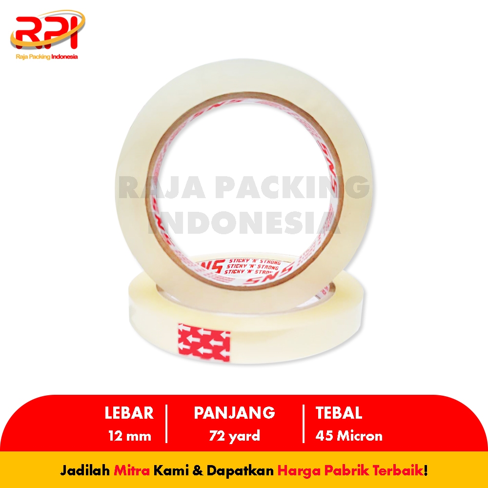 

Isolasi / Solatip Bening 12 Mm x 72 Yard x 45 Mic Sticky N Strong (SNS) RAJA PACKING INDONESIA