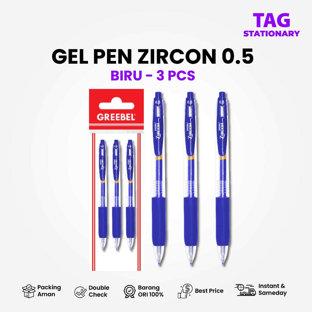 

GREEBEL PULPEN GEL / Gel Pen Gp-509 Zircon Biru 0.5 (3PCS/SET) / Ballpen Gel Bolpen Bolpoin Pena Gel